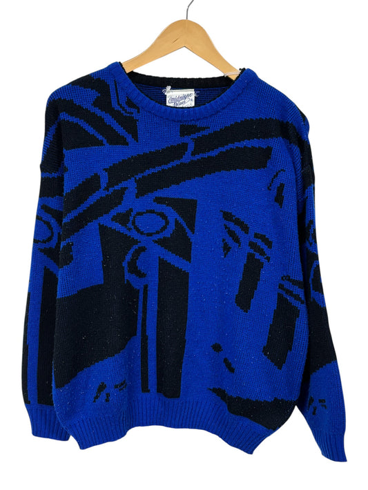 Vintage 80's Women's Abstract Art Acrylic Knit Sweater Size Large