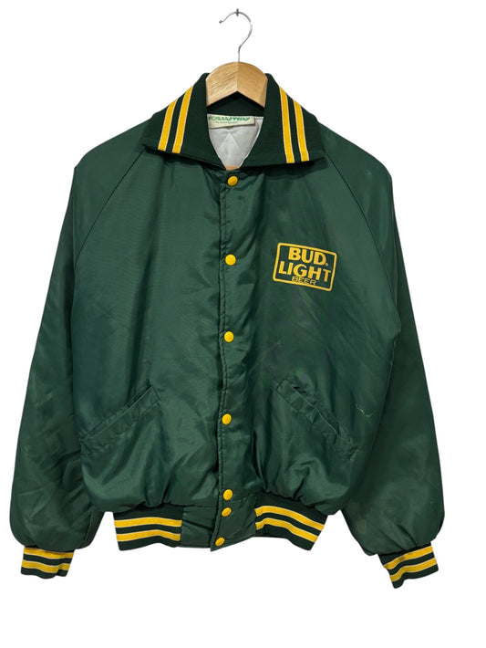 Vintage 80's Bud Light Beer Promo Green Yellow Bomber Jacket Size Small