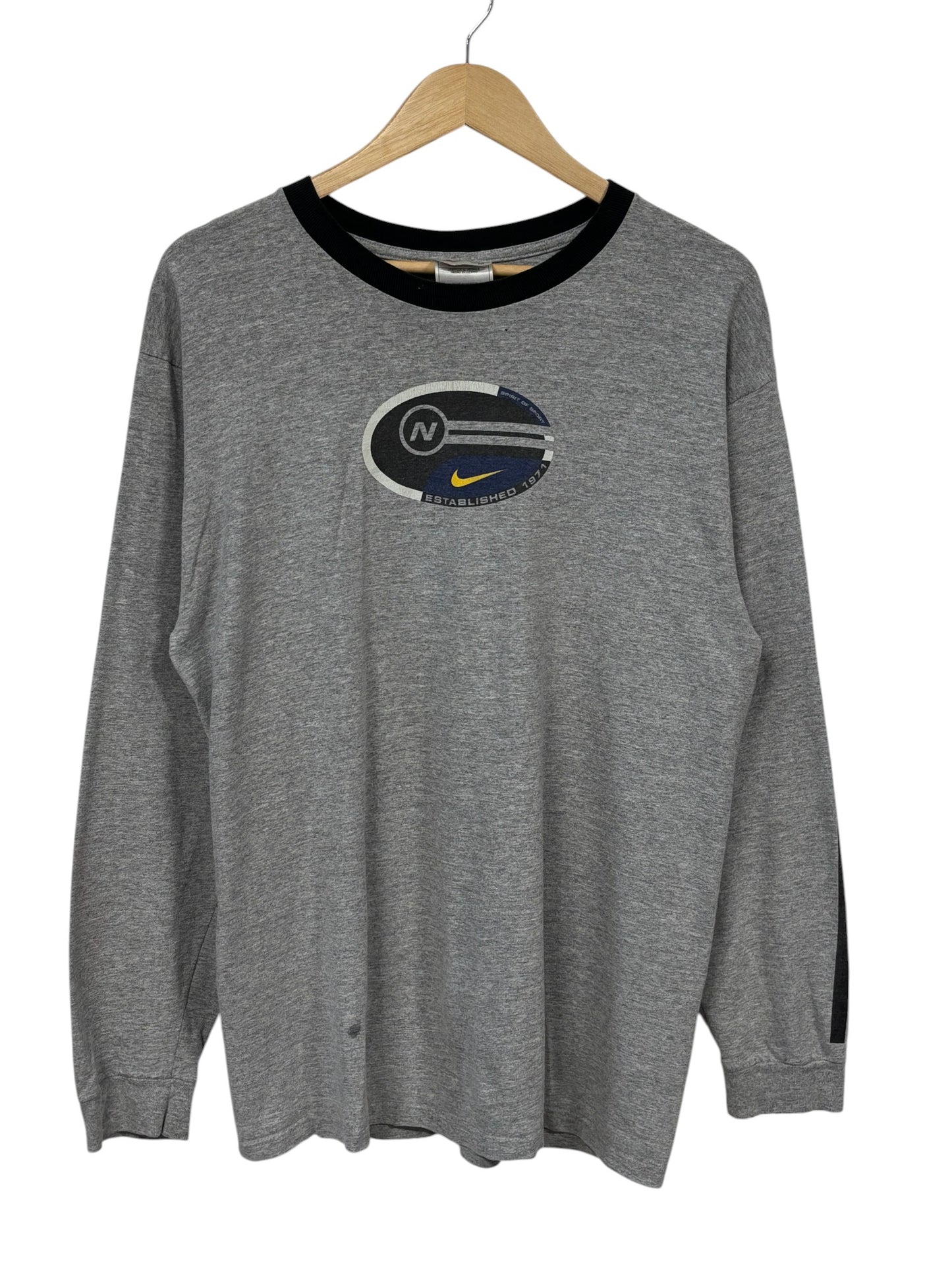Vintage 90's Nike Swoosh Logo Grey Long Sleeve Shirt Size Medium
