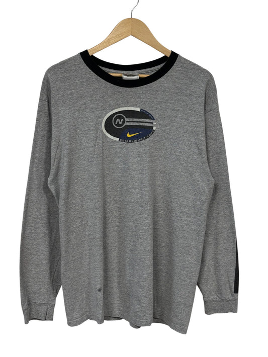 Vintage 90's Nike Swoosh Logo Grey Long Sleeve Shirt Size Medium