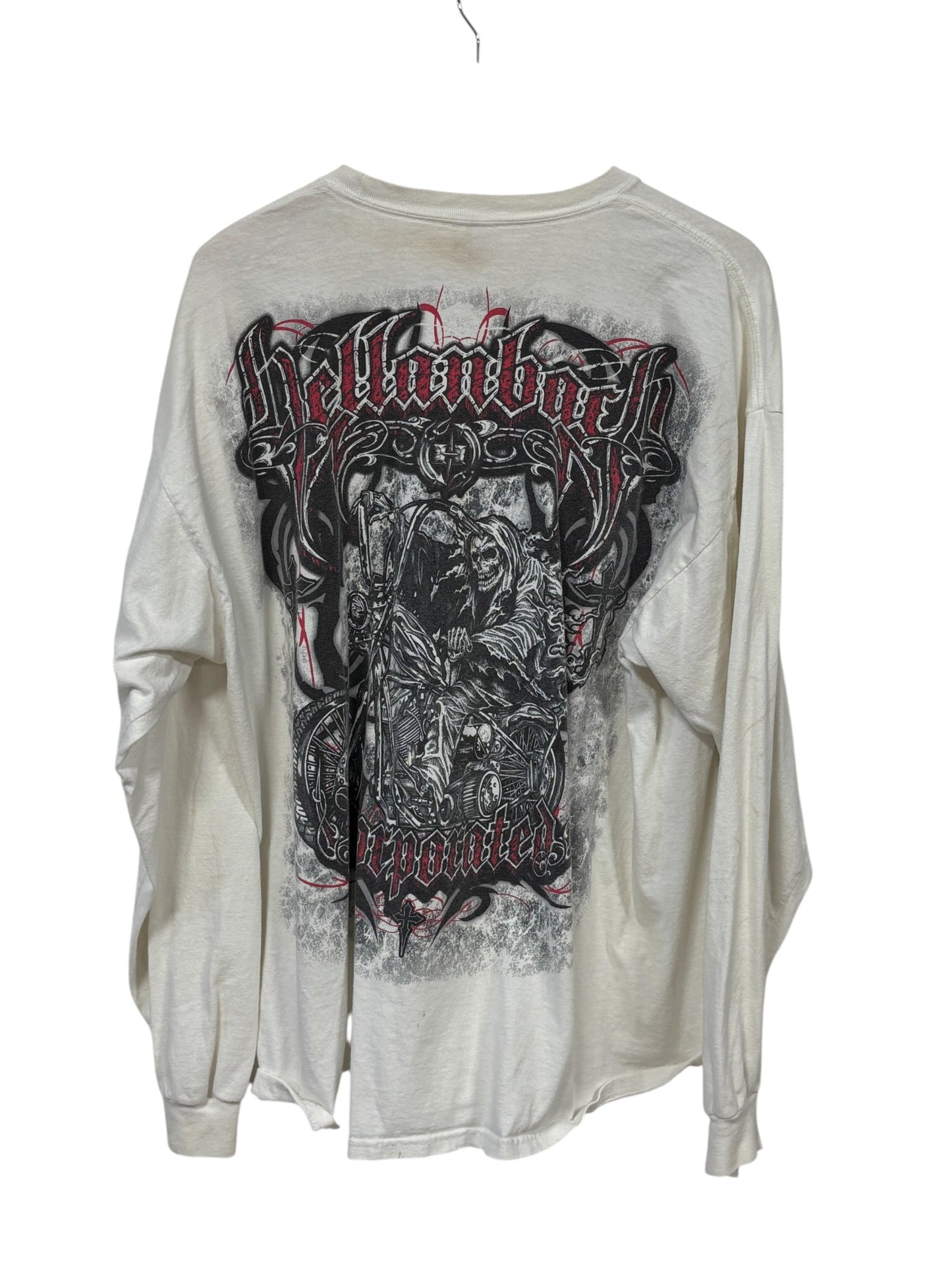 Vintage Y2K Skeleton Biker Big Print Graphic Long Sleeve Size XXL