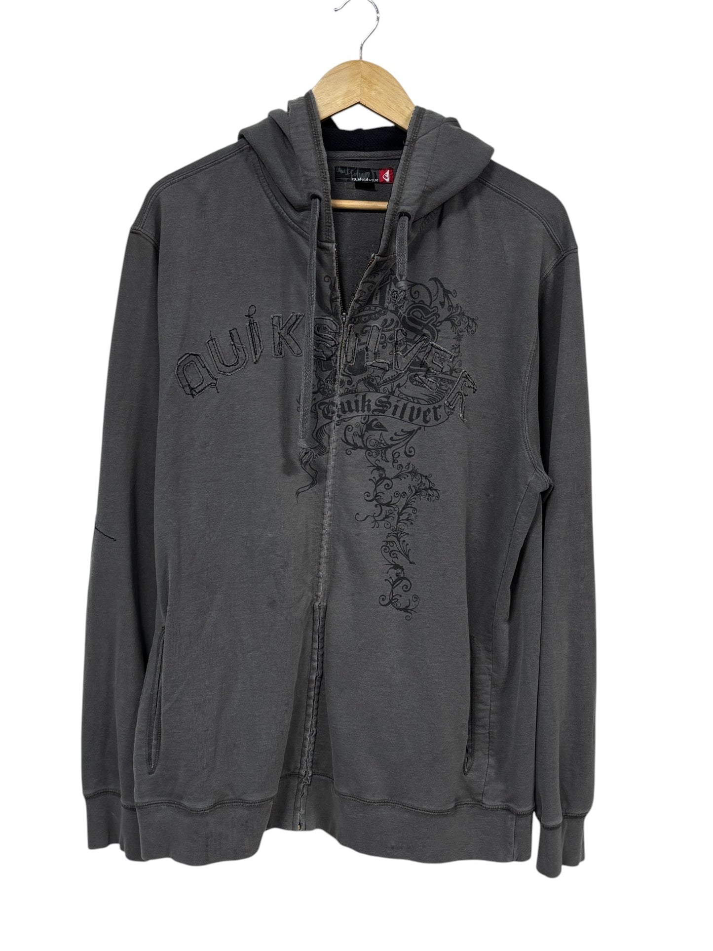 Vintage Y2K Quiksilver Grey Zip Up Hoodie Size XL