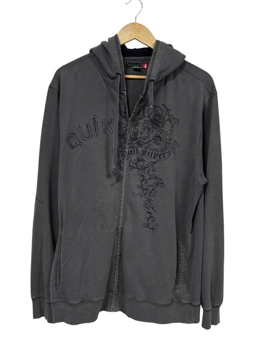 Vintage Y2K Quiksilver Grey Zip Up Hoodie Size XL