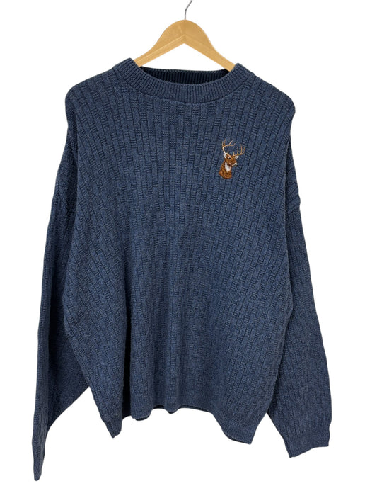 Vintage 90's Embroidered Elk Knit Sweater Size XXL