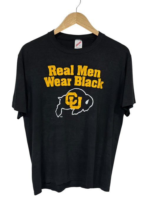 Vintage 90's Colorado University Real Men Wear Black Tee Size Large