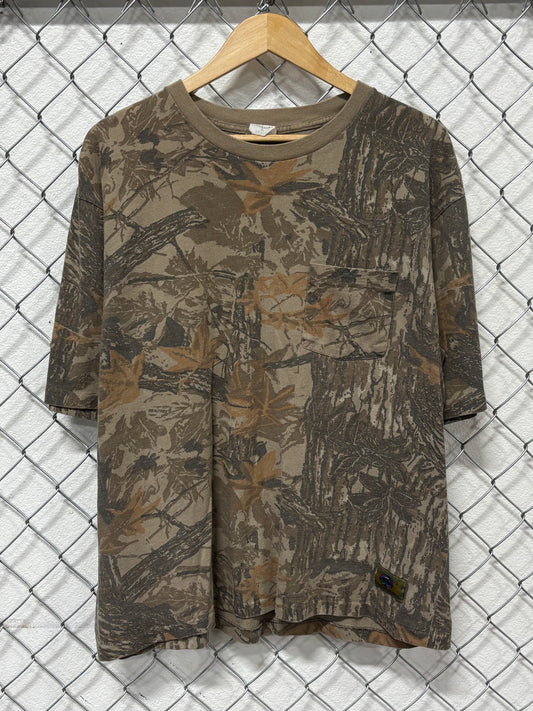 Vintage 90's Real Tree Woodland Camo Single Stitch Pocket Tee Size XL
