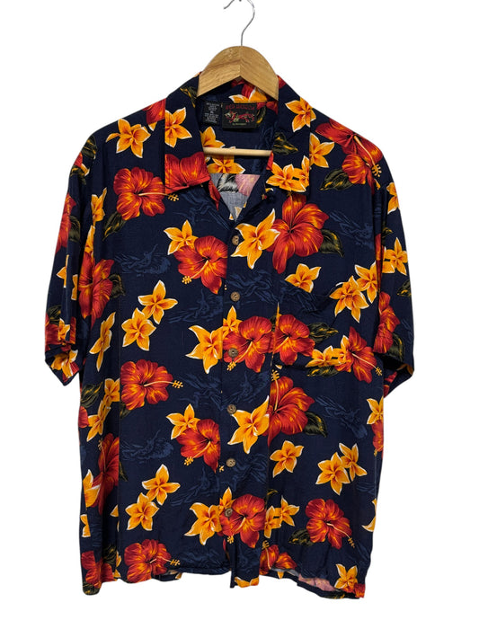 Vintage 90's Red Dragon Floral Vacation Button Up Shirt Size XL