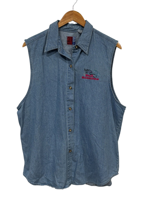 Vintage 80's Women's Montana Rodeo Bull Sessions Denim Shirt Size XL