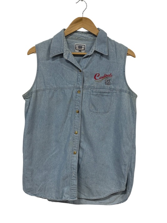Vintage 90's Women's St. Louis Cardinals Denim Button Up Shirt Size Large