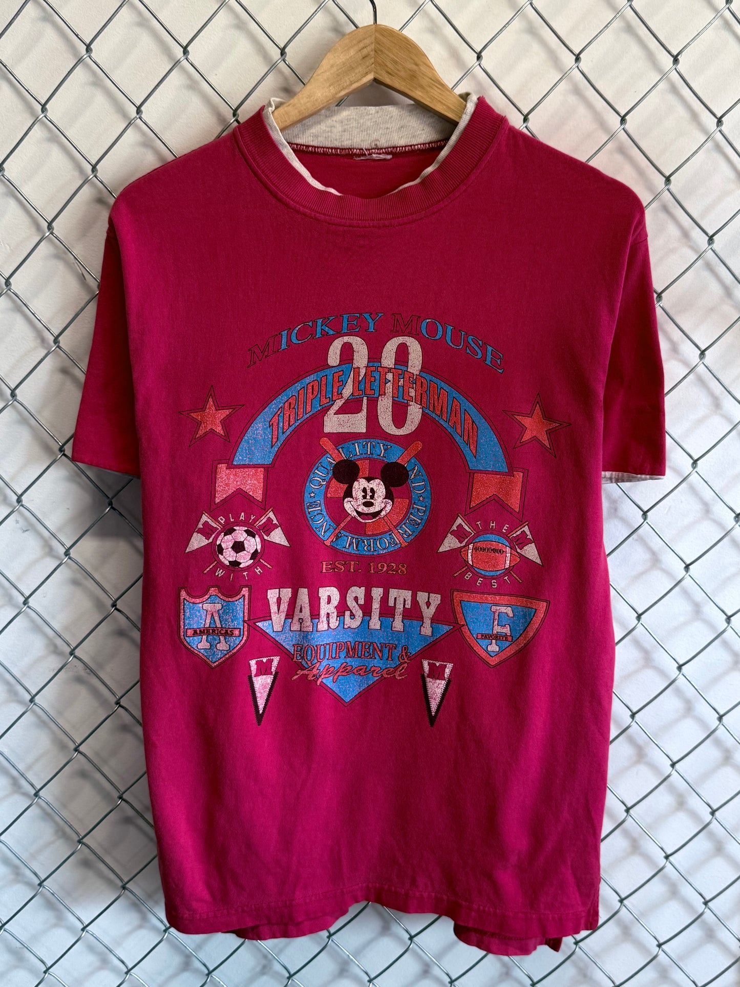 Vintage 90's Disney Mickey Mouse Varsity Triple Letterman Tee Size Medium