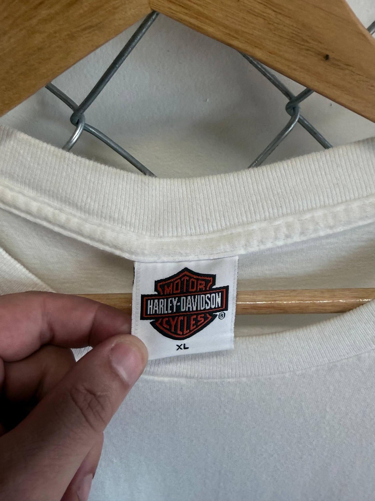 Y2K Harley Davidson Flame Sleeves White Long Sleeve Pocket Shirt Size XL