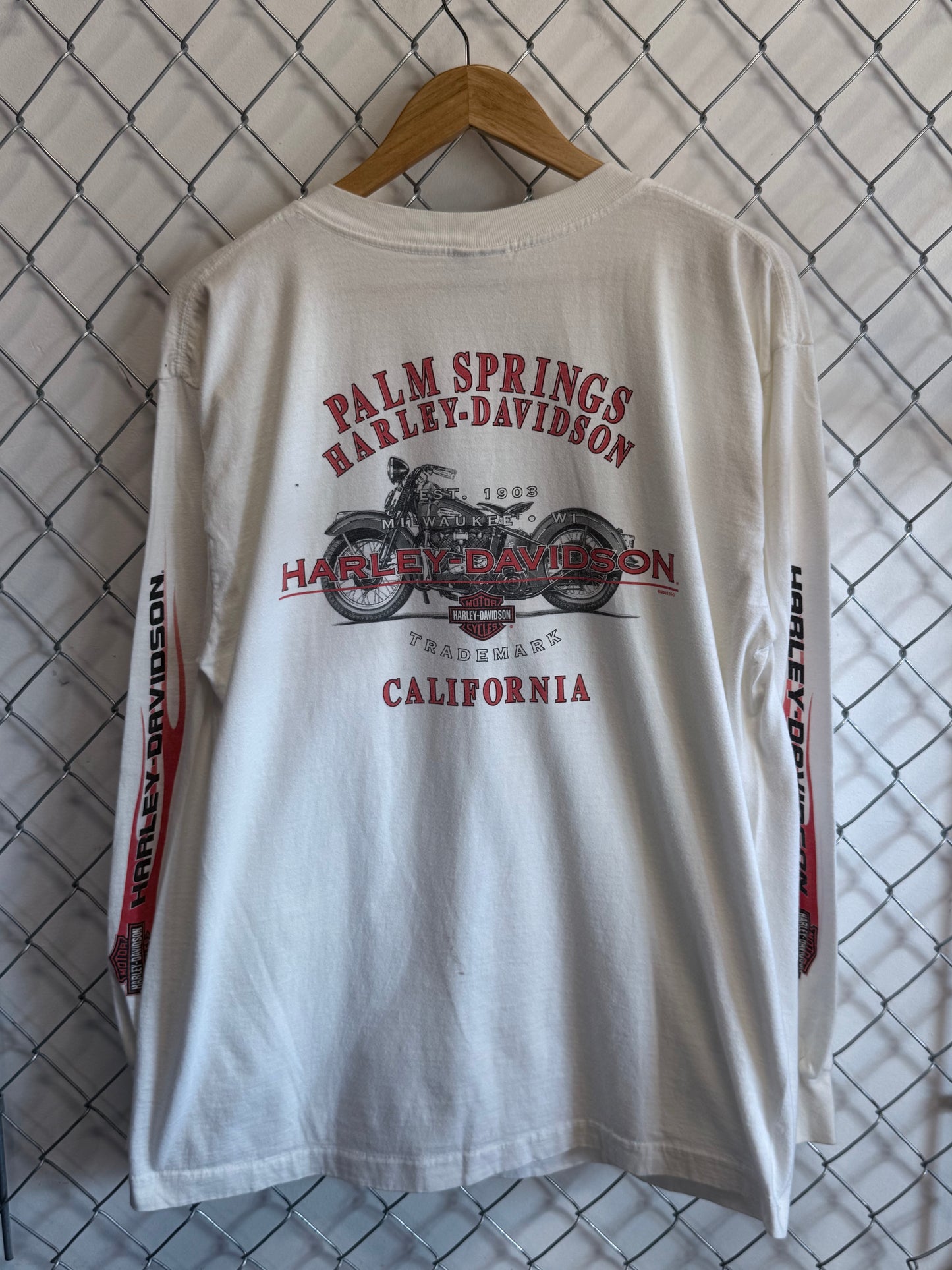 Y2K Harley Davidson Flame Sleeves White Long Sleeve Pocket Shirt Size XL