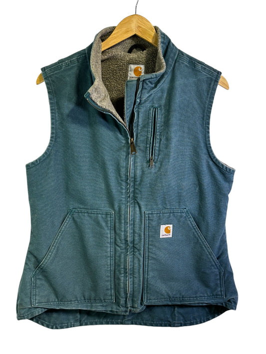 Vintage Carhartt Sherpa Lined Teal Work Vest Size Medium (Womens)