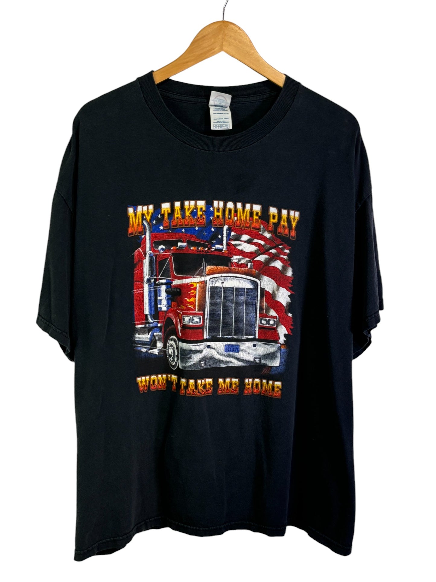 Vintage 00's My Take Home Pay Trucker Graphic Tee Size XL