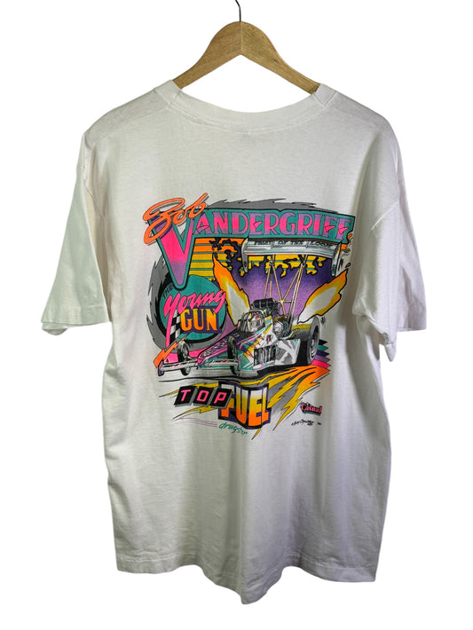 Vintage 90's Fruit of the Loom Activewear Racing Graphic Tee Size Large