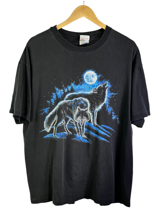 Vintage 90's Wolves Howling Full Moon Nature Graphic Tee Size XL