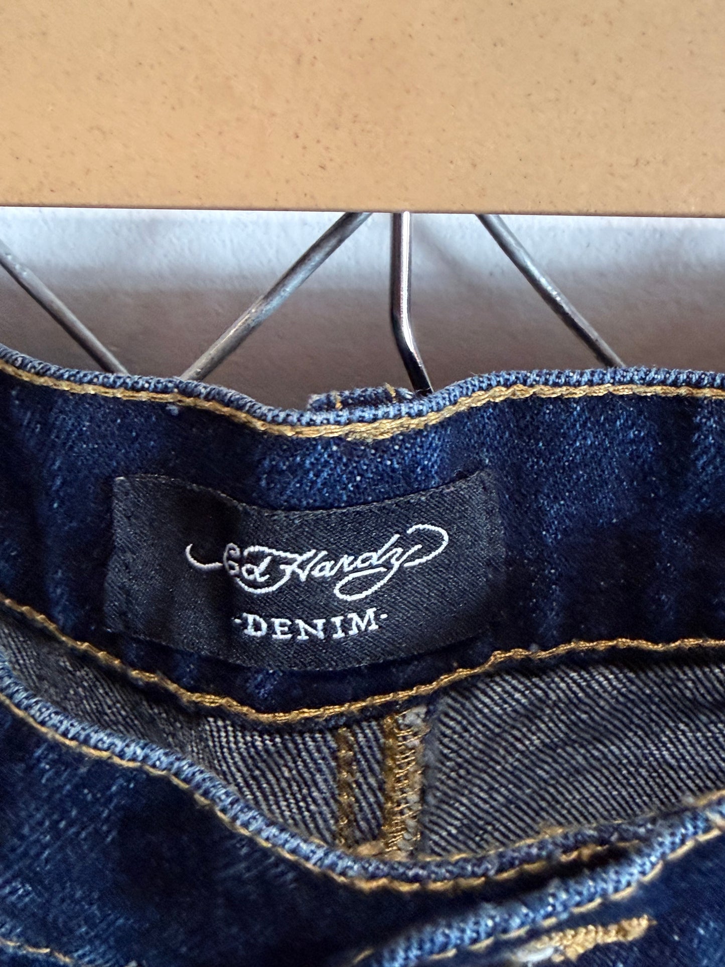Ed Hardy Dark Wash Tiger Heads Denim Jeans Size 38x30