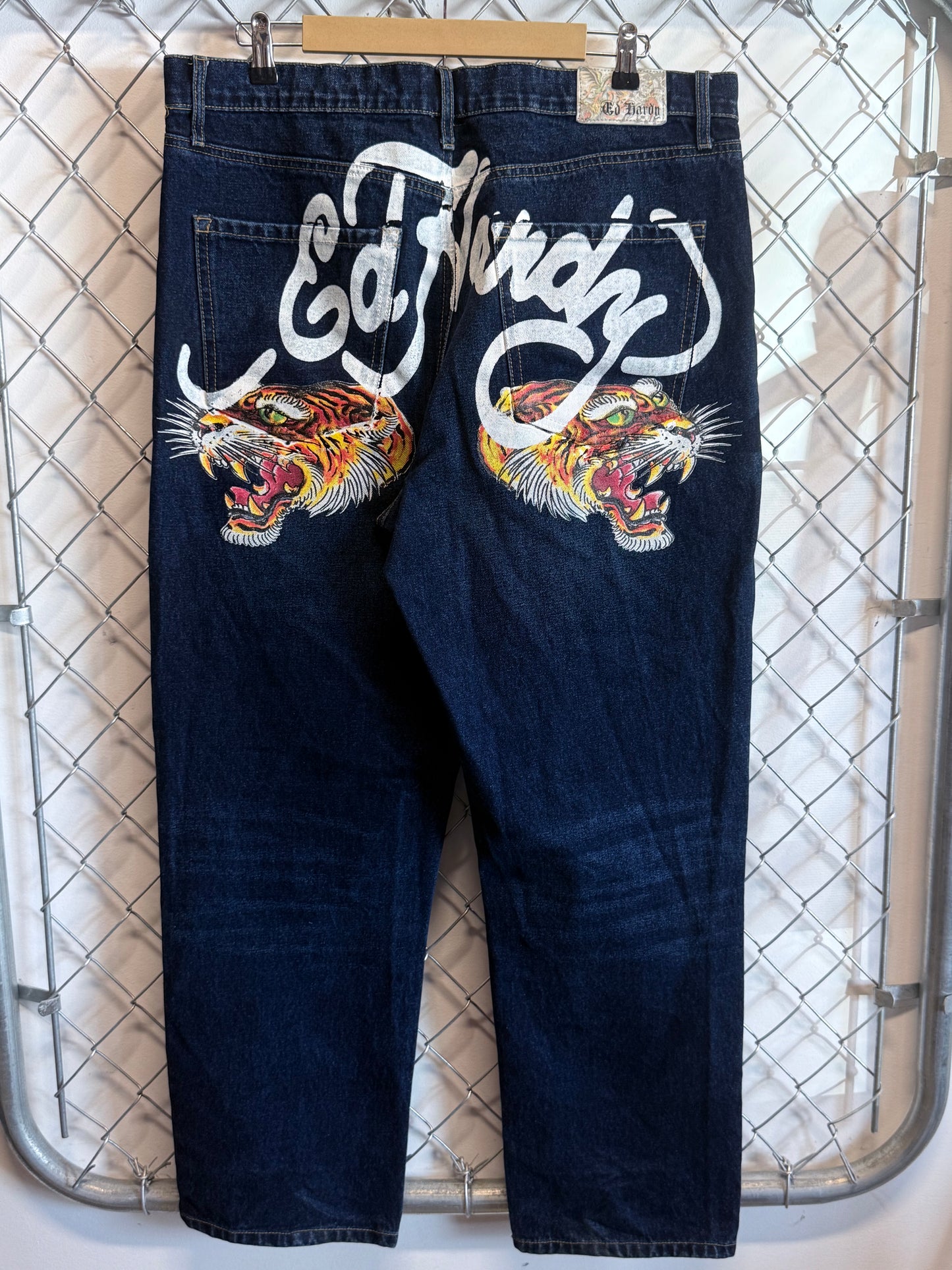 Ed Hardy Dark Wash Tiger Heads Denim Jeans Size 38x30