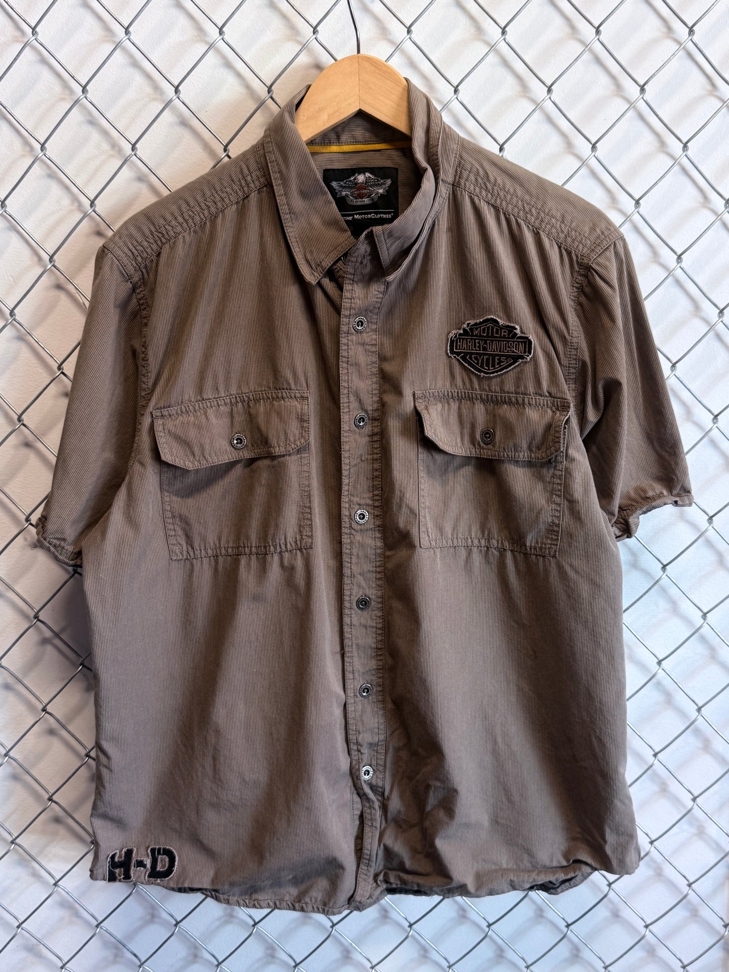Harley Davidson Brown Mechanic Style Button Up Shirt Size Large