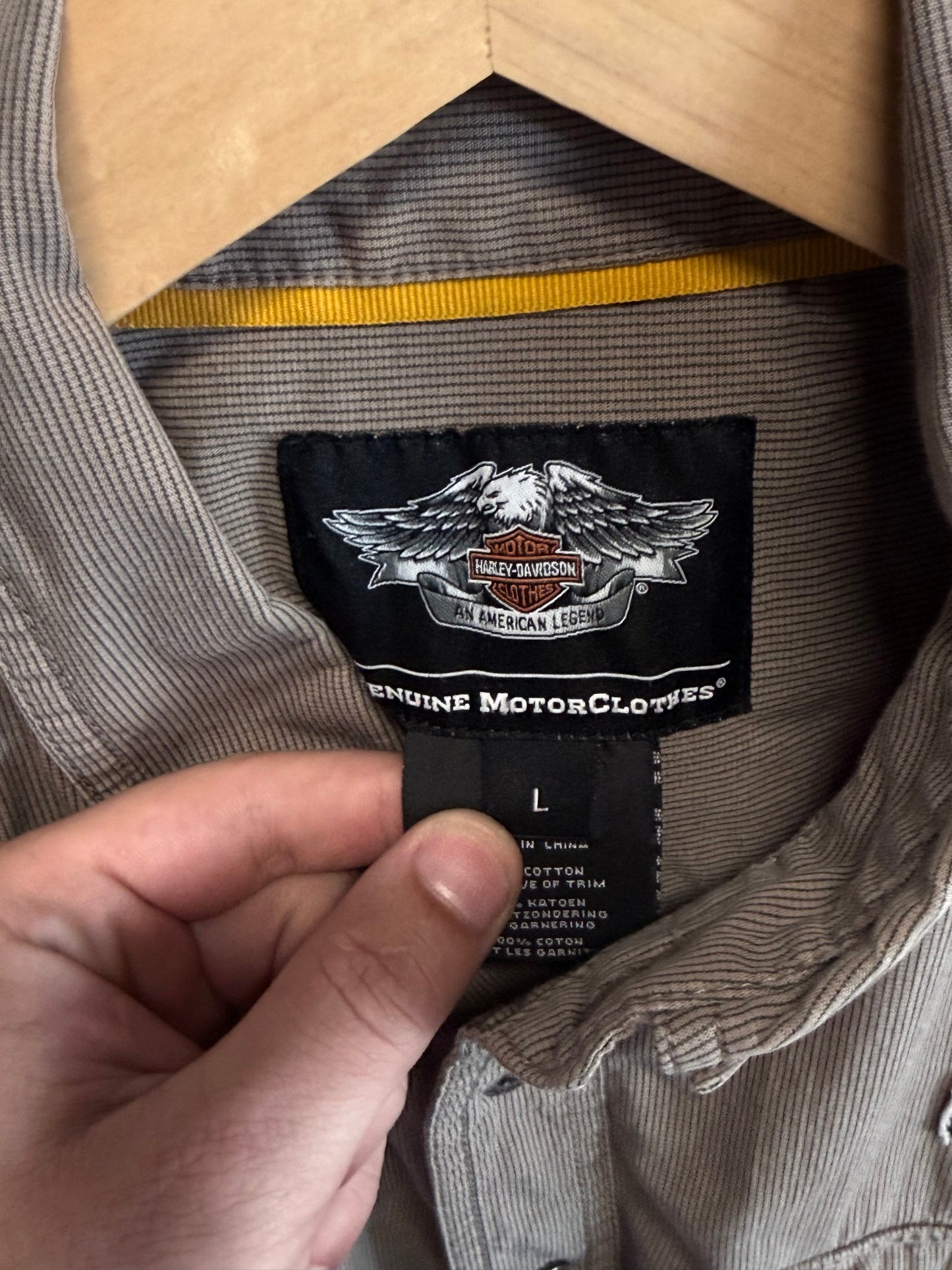 Harley Davidson Brown Mechanic Style Button Up Shirt Size Large