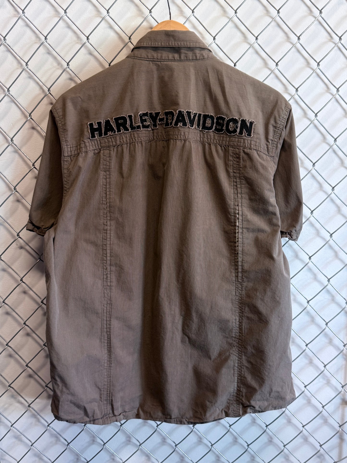 Harley Davidson Brown Mechanic Style Button Up Shirt Size Large