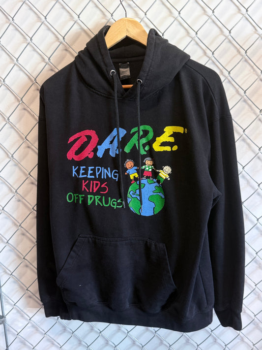 DARE Keep Kids Off Drugs Black Hoodie Size Large