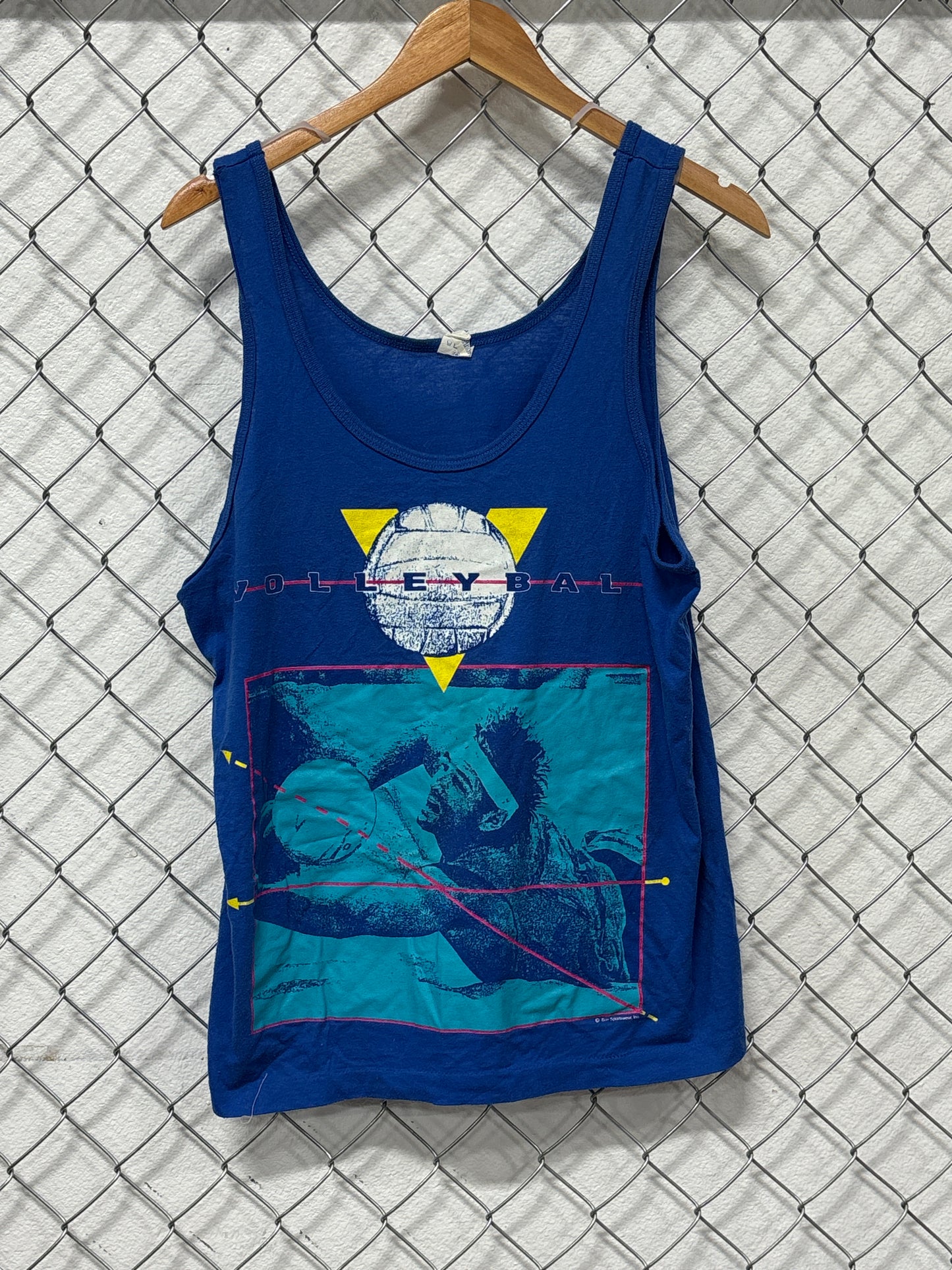 Vintage 80's Beach Volleyball Blue Tank Top Shirt Size Large