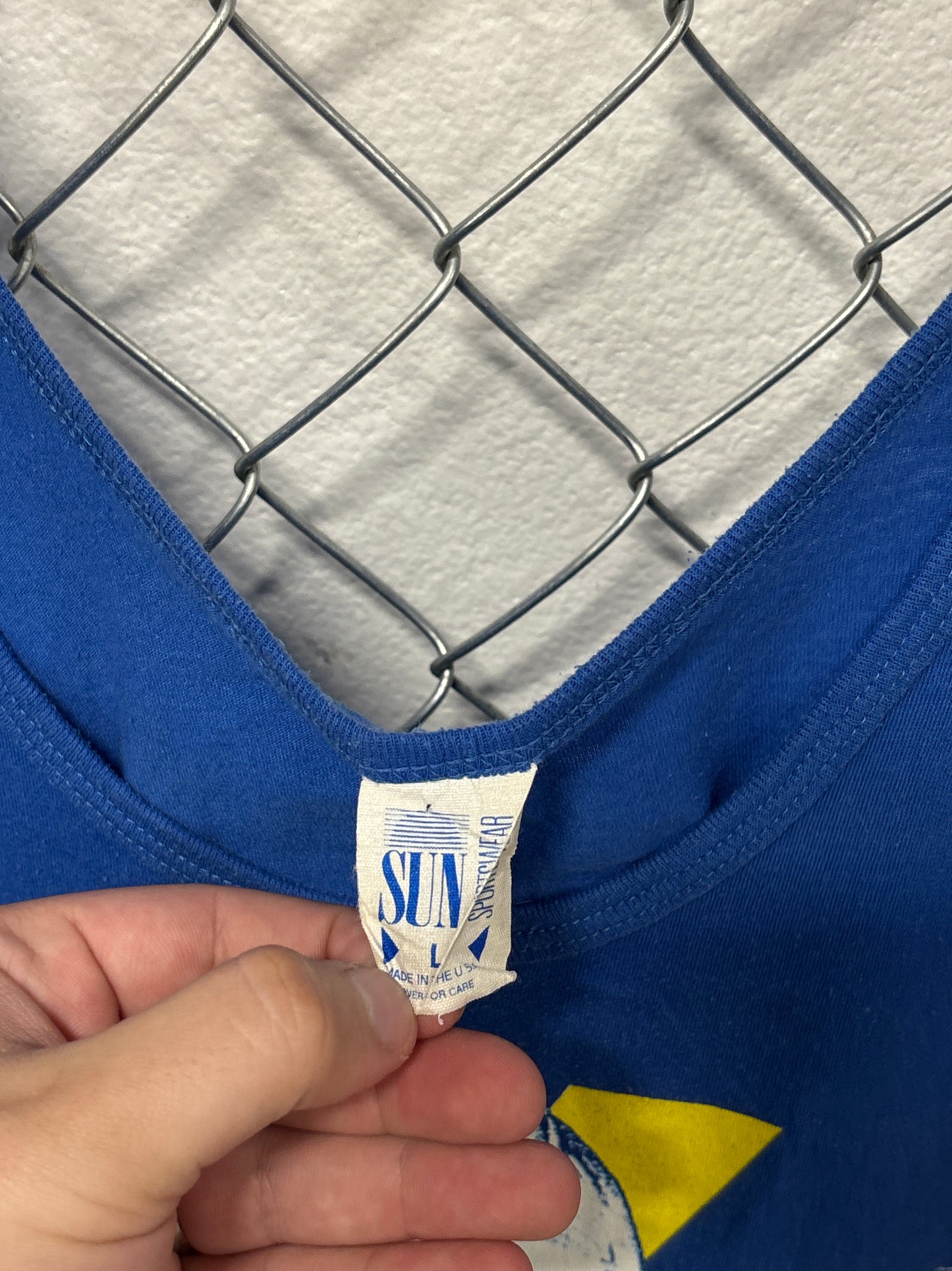 Vintage 80's Beach Volleyball Blue Tank Top Shirt Size Large