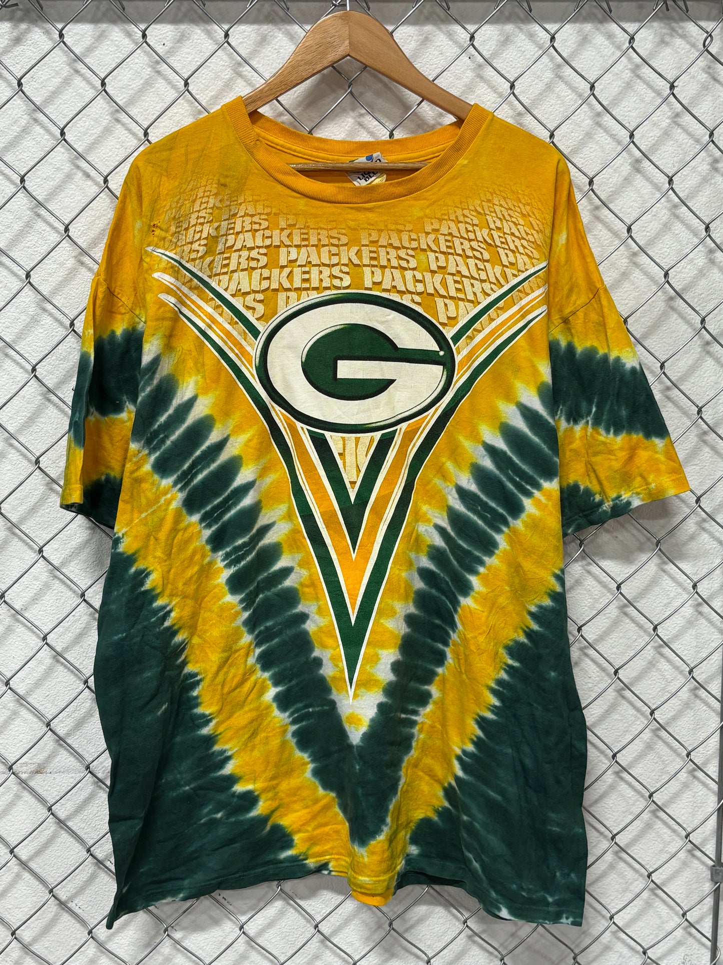 Vintage Liquid Blue Green Bay Packers Tie Dye NFL Logo Tee Size XXL
