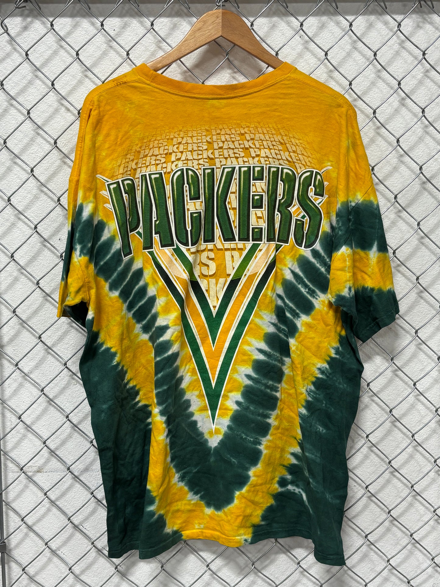 Vintage Liquid Blue Green Bay Packers Tie Dye NFL Logo Tee Size XXL