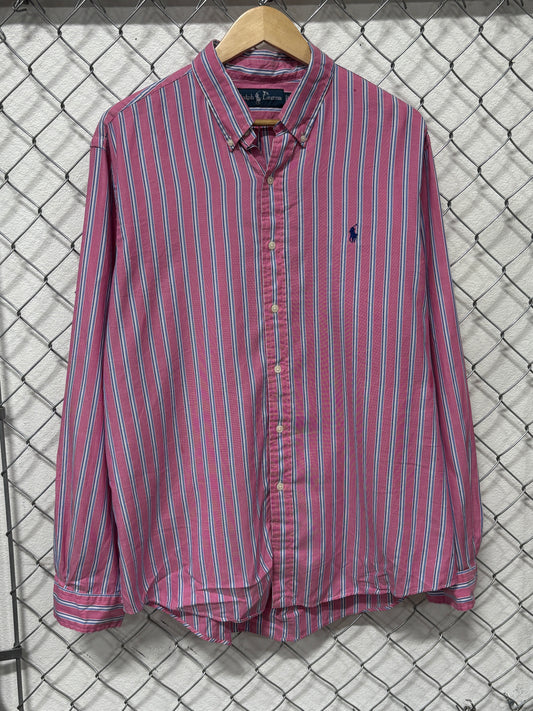 Vintage Polo Ralph Lauren Pink Striped Oxford Collar Shirt Size XL