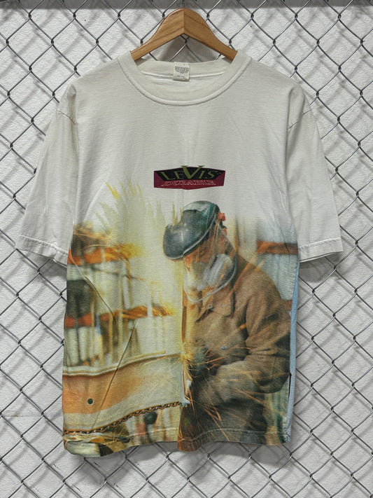 Vintage 90's Levi's Durable Welding All Over Print AOP Tee Size Large