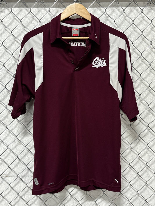 Nike University of Montana Grizzlies Maroon Polo Shirt Size Medium
