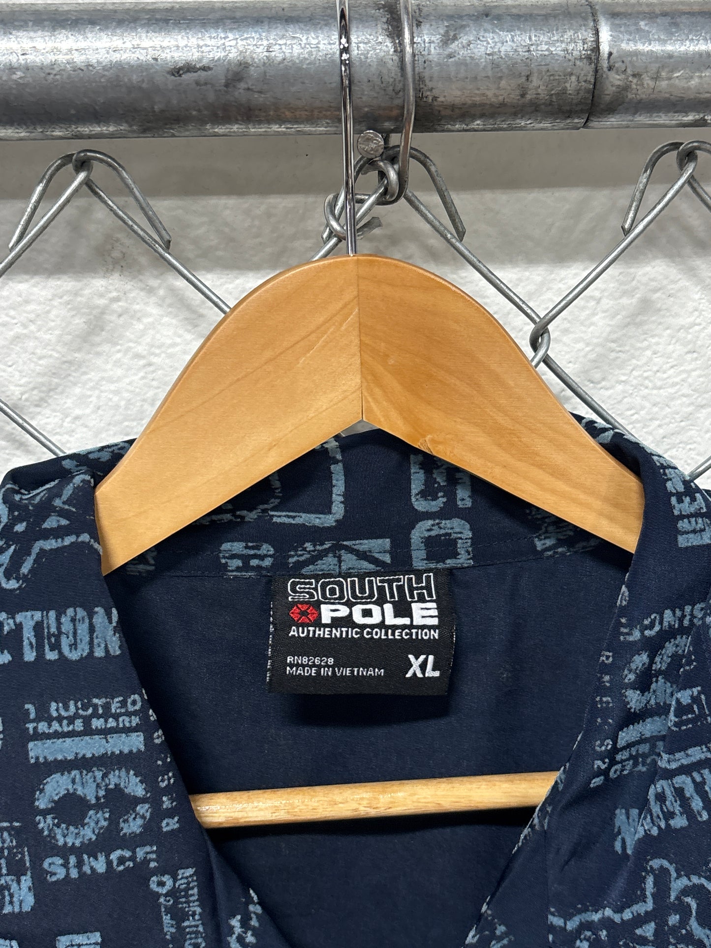 Y2K South Pole Blue All Over Print Short Sleeve Button Up Shirt Size XL