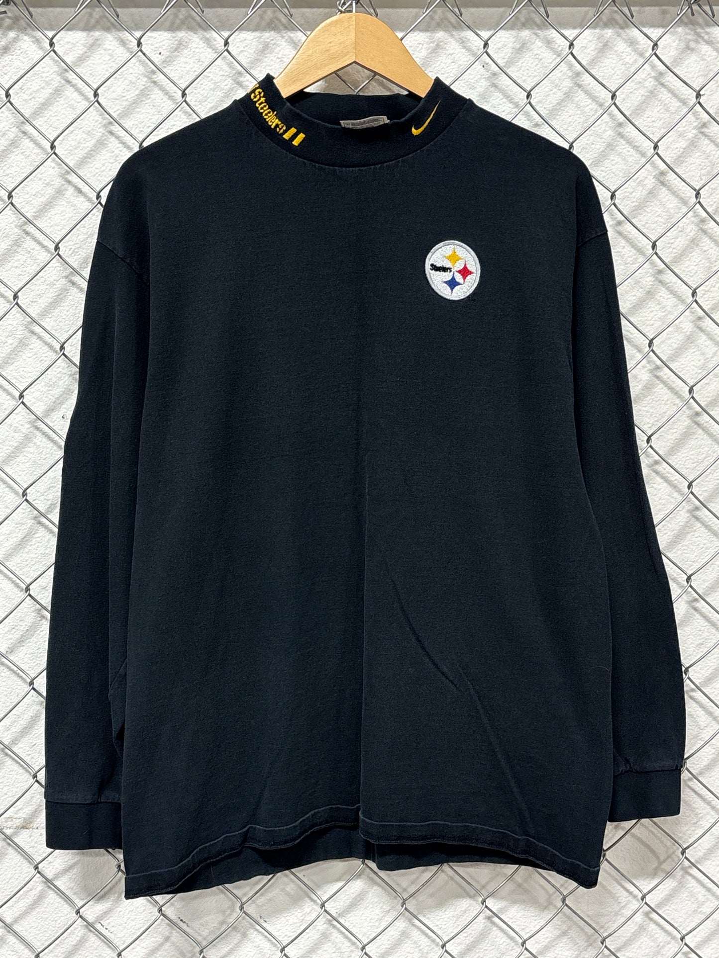 Vintage 90's Nike Pittsburgh Steelers Mock Neck Long Sleeve Shirt Size Large