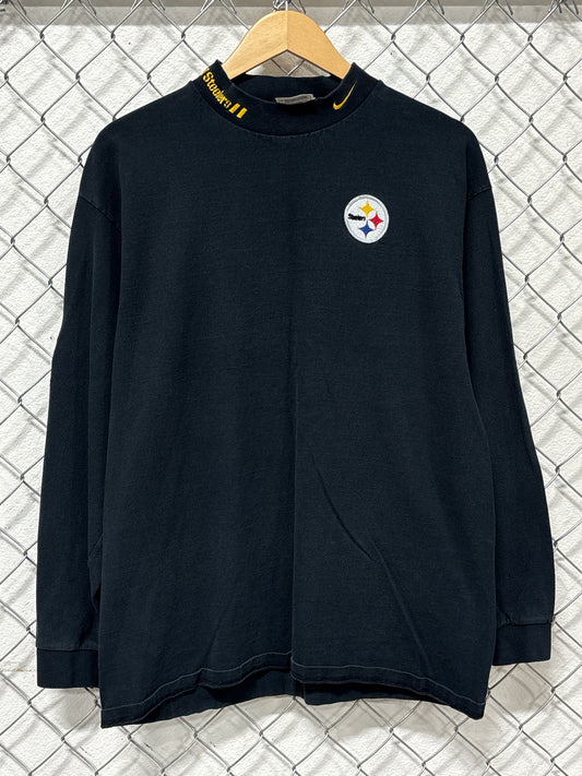 Vintage 90's Nike Pittsburgh Steelers Mock Neck Long Sleeve Shirt Size Large
