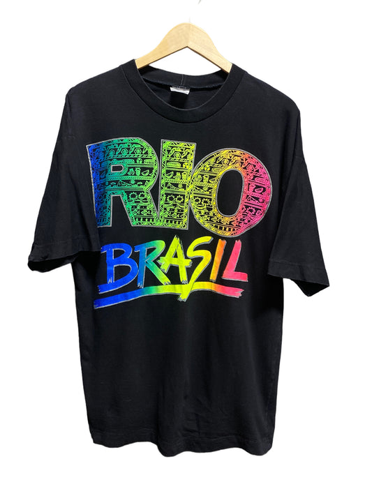 Vintage 90's Rio de Janeiro Brazil Graphic Destination Tee Size Large