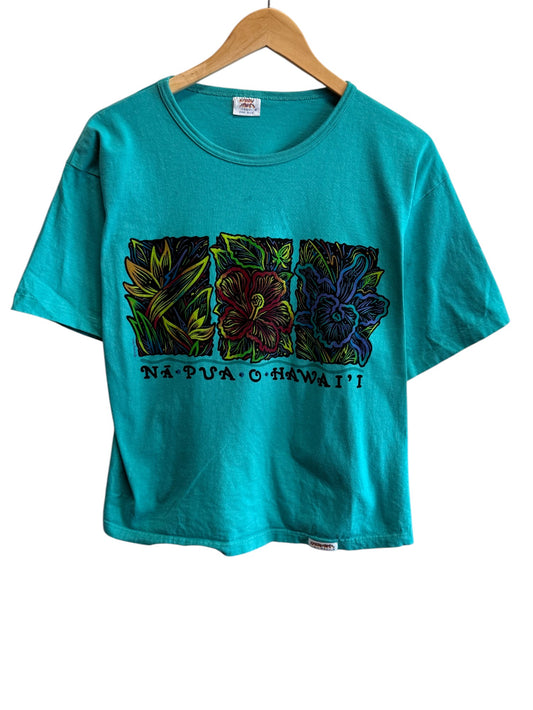 Vintage 90's Women's Napua Hawaii Tropical Island Cropped Tee Size Large