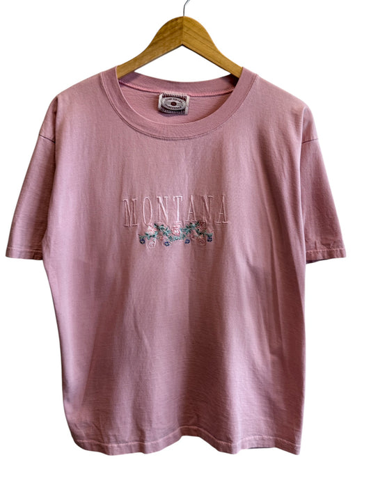 Vintage 90's Montana Embroidered Floral Graphic Tee Size Large