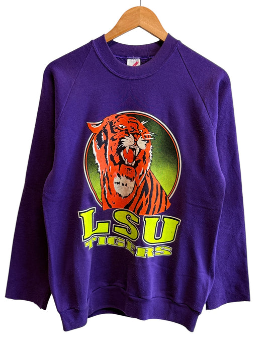 Vintage 90's LSU Tigers Big Print College Crewneck Sweater Size Large