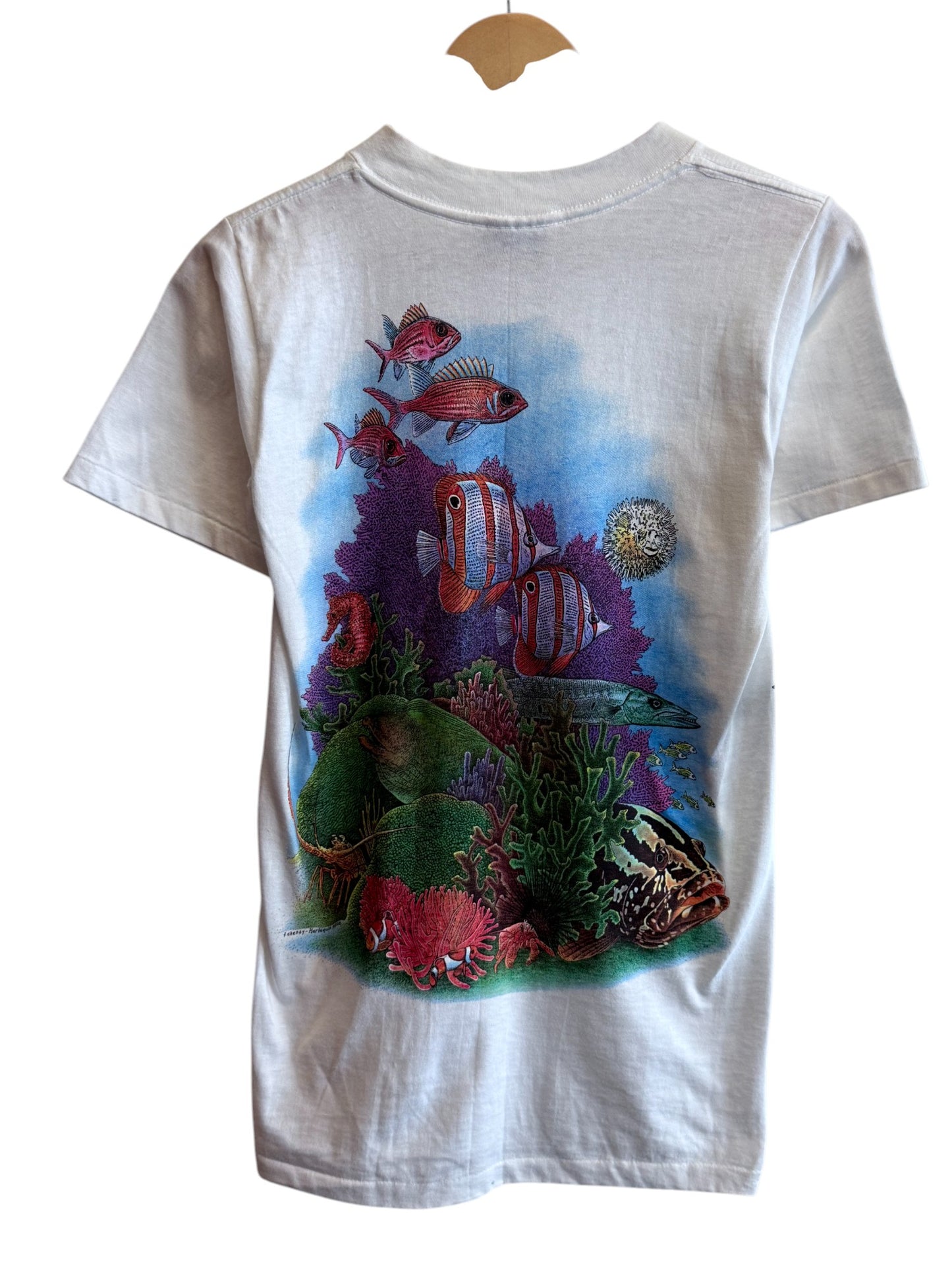 Vintage 90's Aquatic Tropical Life Nature Graphic Tee Size Small