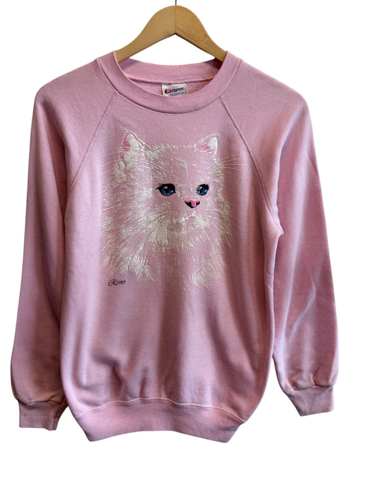 Vintage 80's Women's Pink Kitten Crewneck Sweater Size Medium