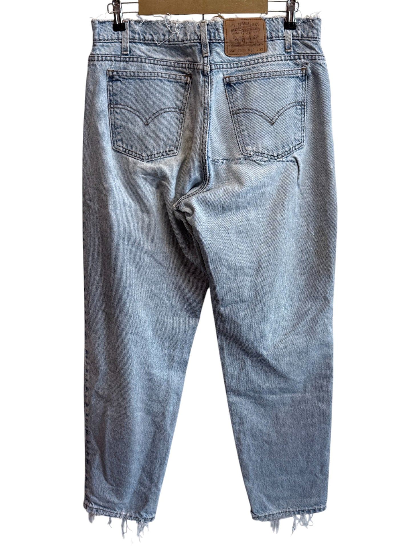Vintage 90's Levi's 550 Distressed Light Wash Denim Jeans Size 35x30