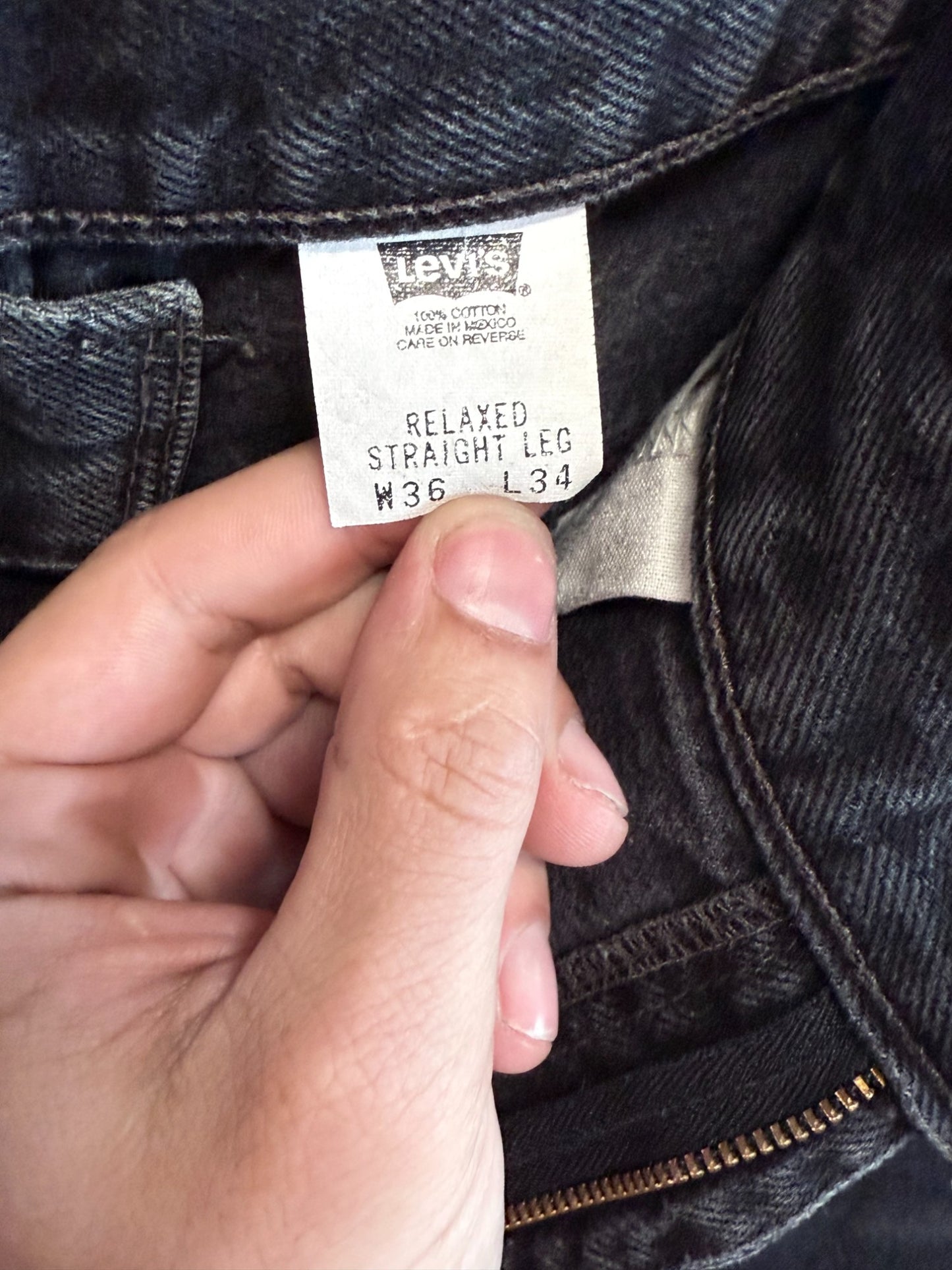 Vintage Levi's Black Relaxed Fit Straight Leg Denim Jeans Size 35x34