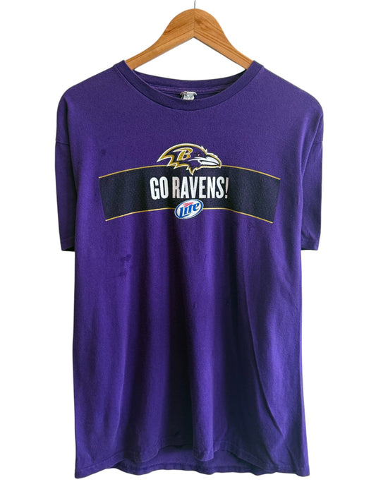 Vintage Y2K Baltimore Ravens Miller Life NFL Graphic Tee Size Large