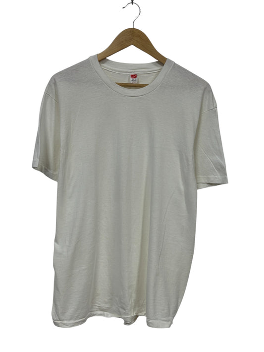 Vintage 80's Hanes Single Stitch White Blank Tee Size XL