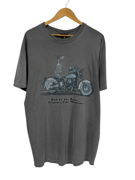 Vintage Virginia City Montana Bad to the Bone Skeleton Biker Tee Size Large