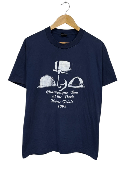 Vintage 1995 Champagne Run Horse Racing Graphic Tee Size Large