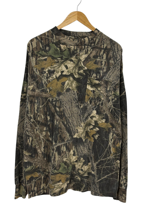 Vintage 90's Sasquatch Woodland Camo Long Sleeve Hunting Shirt Size XL