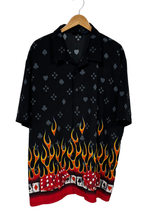 Vintage Y2K Short Sleeve Flame Button Up Las Vegas Shirt Size XXL
